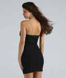 The Speak My Language Crepe Rose Strapless Dress is a mini dress in black, perfect for an above-the-knee holiday party dress or a stylish NYE look, with a short hemline designed to make a winter statement.