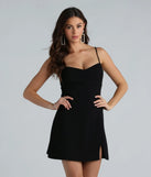 Step into winter chic with the Always Flattering Crepe A-Line Mini Dress, a black mini dress featuring an above-the-knee cut ideal for cocktail parties, festive gatherings, or clubwear.