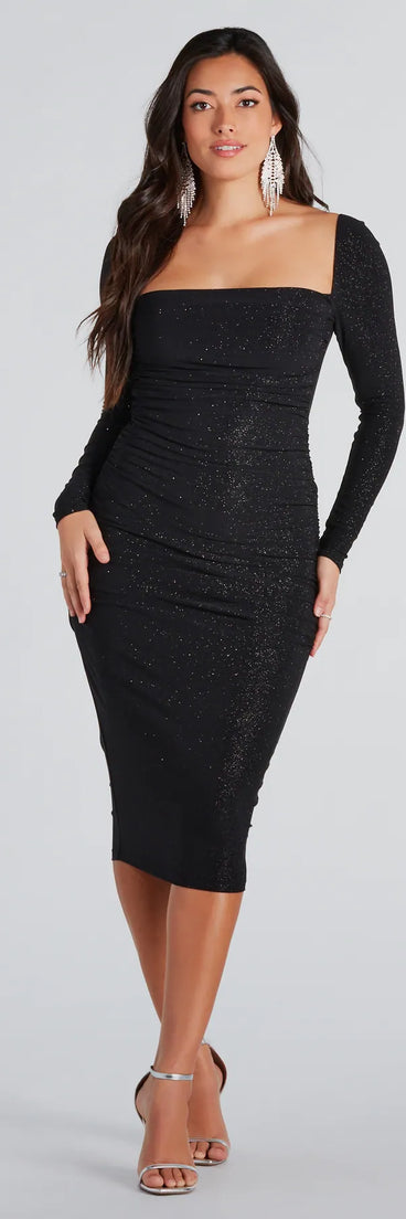 Greatest Hit Glitter Cowl Neck Midi Dress