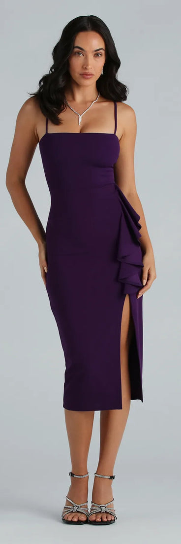 Attract Attention Crepe Ruffle Midi Dress