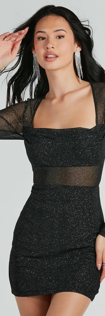 Glam Arrival Long Sleeve Sheer Glitter Mini Dress | Windsor Glam Arrival Long Sleeve Sheer Glitter Mini Dress | Windsor
