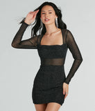 Step into winter chic with the Glam Arrival Long Sleeve Sheer Glitter Mini Dress, a raisin purple mini dress featuring an above-the-knee cut ideal for cocktail parties, festive gatherings, or clubwear.