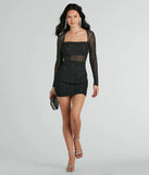 Revamp your 2025 wardrobe with this chic addition, the Glam Arrival Long Sleeve Sheer Glitter Mini Dress in black, perfect for elevating your style in the new year.