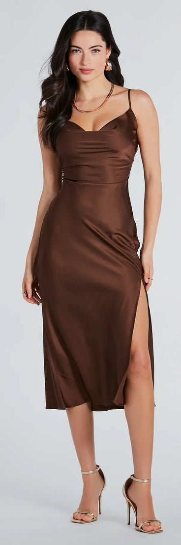 Classic Silky Satin High Slit Midi Dress