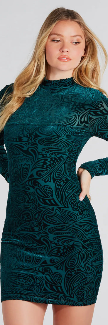 Retro Luxe Velvet Mock Neck Mini Dress