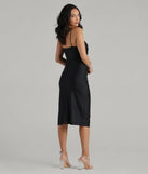 Celebrate the special day in the Sleek And Smooth High Slit Midi Dress, a black country wedding guest dress with soft, romantic details that blend charm and sophistication.