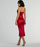 Feeling Luxurious A-Line Satin Midi Dress in red , a stylish red dress with a flattering fit and fabric that adds allure to your look, perfect for wedding guest attire, cocktail events, or making a bold statement on a date night.