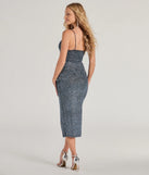 The Captivating Sparkle Sweetheart Glitter Midi Dress helps create a chic women's black cocktail outfit with a trendy texture and stylish design, ideal for wedding guest cocktail outfits or dinner parties