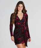 Vision In Velvet Pattern V-Neck Tie Mini Dress, a trendy black mini dress featuring modern details and a fresh seasonal hue, perfect for creating chic 2025 looks.