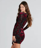 Vision In Velvet Pattern V-Neck Tie Mini Dress, a trendy black mini dress featuring modern details and a fresh seasonal hue, perfect for creating chic 2025 looks.