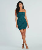 Make a bold statement in the Glam Status Ruffled Glitter Mesh Mini Dress in hunter green, the perfect green dress for weddings, cocktail hours, nights out, and/or seasonal celebrations.