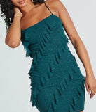 Revamp your 2025 wardrobe with this chic addition, the Glam Status Ruffled Glitter Mesh Mini Dress in hunter green, perfect for elevating your style in the new year.