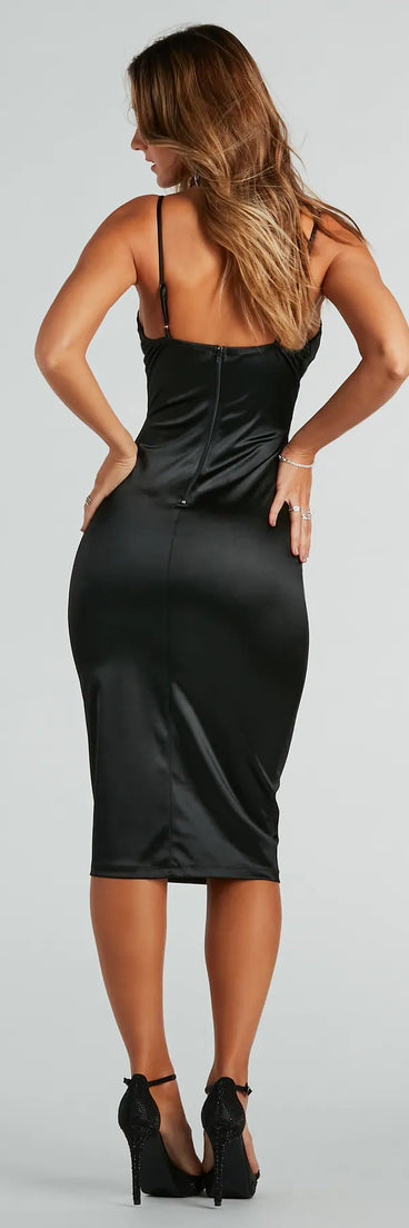 All Kinds Of Chic Satin Faux Corset Midi Dress