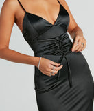 All Kinds Of Chic Satin Faux Corset Midi Dress