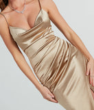 Revamp your 2025 wardrobe with this chic addition, the Classic Glamour High Slit Satin Midi Dress in gold, perfect for elevating your style in the new year.