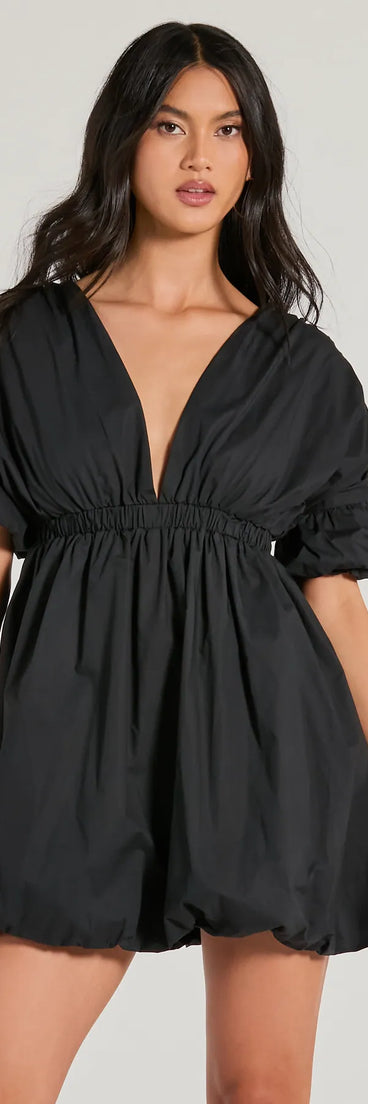 Essential for vacations or summer days, the Love Game Plunge V-Neck Bubble Skater Dress is a sundress or milkmaid dress with sleek and flirty details.