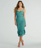 The midi dress length on the Turn On The Charm Ruffled Mesh Midi Dress provides an elevated silhouette perfect for any party, occasion, or everyday styling.