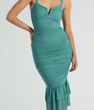 Make a bold statement in the Turn On The Charm Ruffled Mesh Midi Dress in 0, the perfect spring dress for weddings, cocktail hours, nights out, and/or seasonal celebrations.