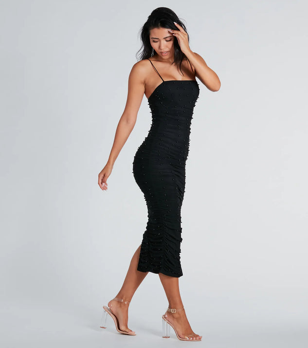 pearl mesh midi dress Not Your Average Pearl Mesh Midi Dress