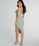 Revamp your 2025 wardrobe with this chic addition, the Chic Invite Off-The-Shoulder Mesh Midi Dress in sage green, perfect for elevating your style in the new year.