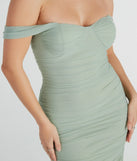 Revamp your 2025 wardrobe with this chic addition, the Chic Invite Off-The-Shoulder Mesh Midi Dress in sage green, perfect for elevating your style in the new year.