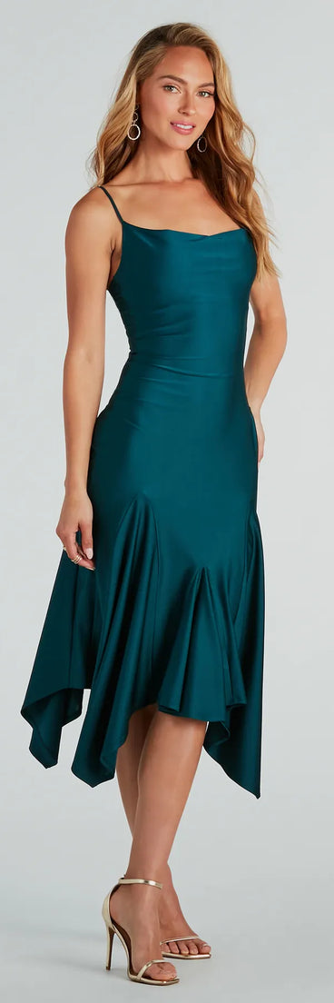 Refined Chic Cowl Ruffled Midi Dress