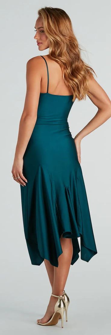 Refined Chic Cowl Ruffled Midi Dress