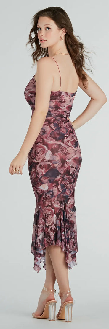 Celebrate the special day in the Bloom With A View Floral Ruffle Midi Dress, a wine country wedding guest dress with soft, romantic details that blend charm and sophistication.