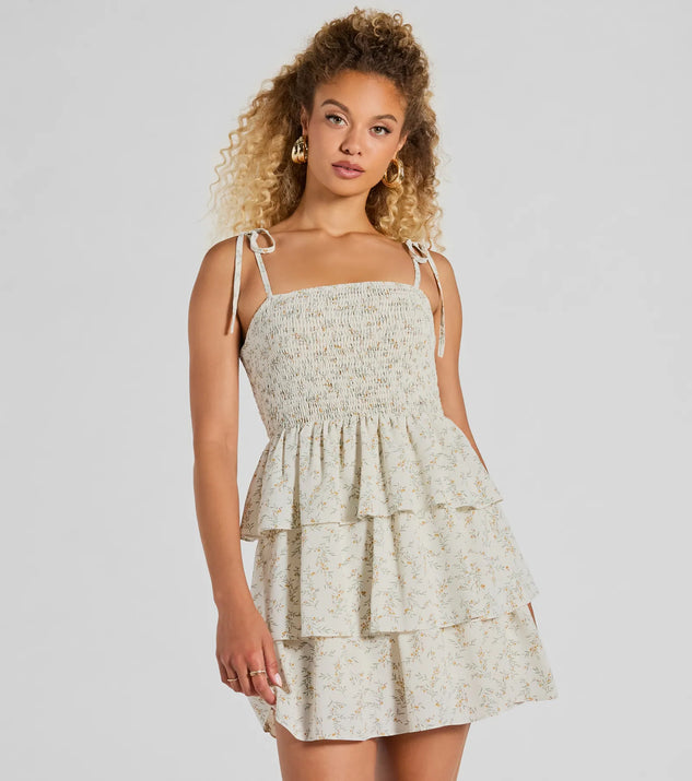The Cascading Romance Ruffle Floral Skater Dress is a mini dress that will make a statement with its short hemline and on-trend details to have you ready for any event!