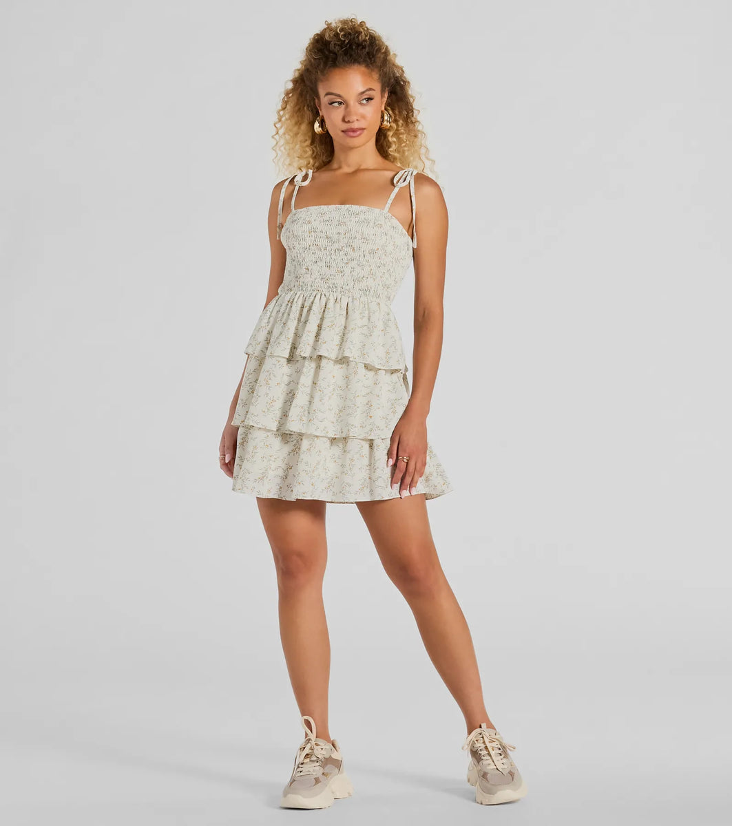 Cascading Romance Ruffle Floral Skater Dress & Windsor