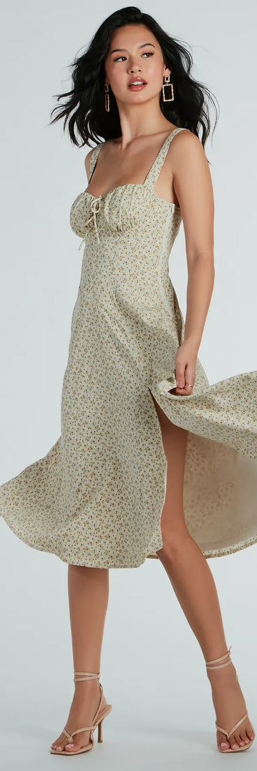 Delightful Cutie Corset Lace-Up Floral Midi Dress