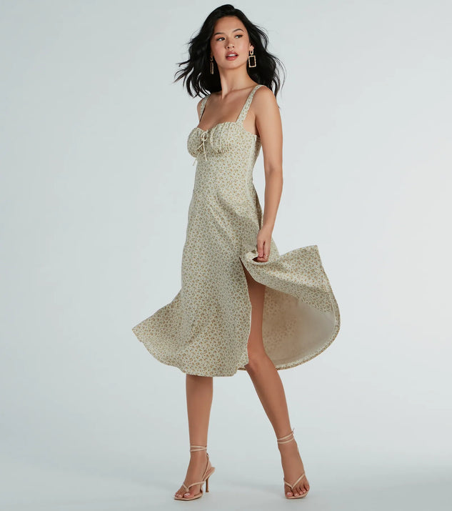 正規品　Noemie Floral Zip-Up Dress taupe S Effortless Love Ruffled Floral Chiffon Midi Dress | Windsor