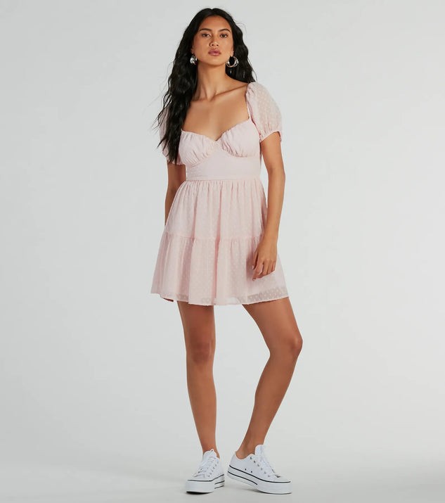 puff sleeve skater dress Darling Babe Floral Woven Puff Sleeve Skater Dress