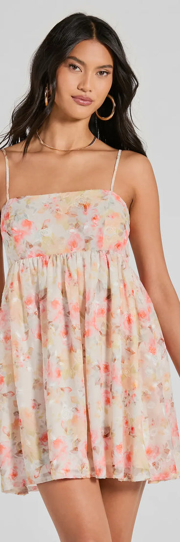 Secret Garden Floral Chiffon Babydoll Dress Secret Garden Floral Chiffon Babydoll Dress