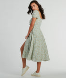 RSVP To Cute Ditsy Wildflower Tie A-Line Midi Dress