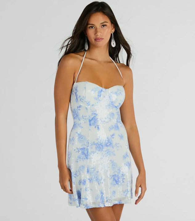 Sparkly Excellence Floral Sequin Mini A-Line Dress | Windsor Sparkly Excellence Floral Sequin Mini A-Line Dress | Windsor