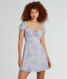 Sweetest Style Puff Sleeve Floral Chiffon Skater Dress