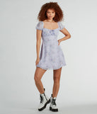 Sweetest Style Puff Sleeve Floral Chiffon Skater Dress