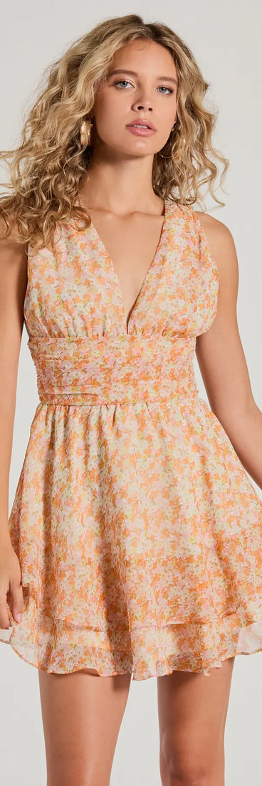 Sunny Style Floral Chiffon Tiered Skater Dress