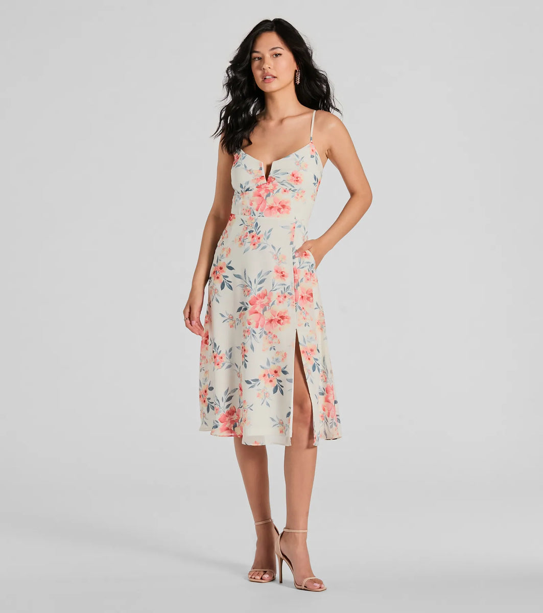 Floral Energy Sleeveless A-Line Chiffon Midi Dress & Windsor