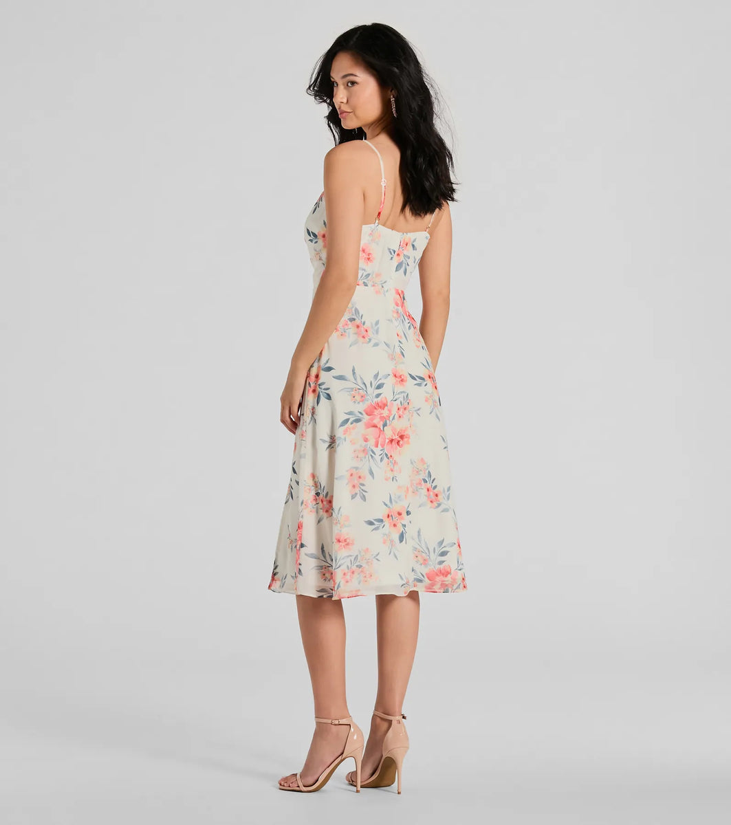 Floral Energy Sleeveless A-Line Chiffon Midi Dress & Windsor