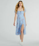 With its mid-calf hem and popular flattering fit, the Forever Beauty Puff Sleeve Floral Chiffon Midi Dress in light blue nails the balance of trend and ease, redefining go-to midi dresses for any occasion.