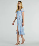Whether you're headed to brunch or running errands, the Forever Beauty Puff Sleeve Floral Chiffon Midi Dress in light blue delivers effortless style in a breathable, go-to casual dress.
