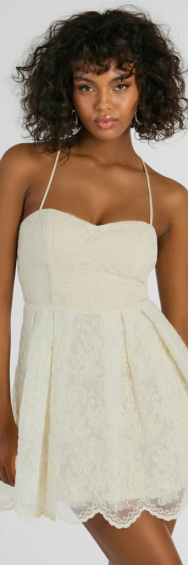 The Regal Chic Lace Up Tulle Embroidered Skater Dress is a mini dress that will make a statement with its short hemline and on-trend details to have you ready for any event!