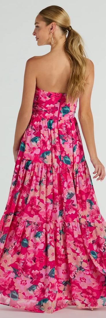 The Radiate Romantic Vibes Strapless Floral Chiffon Maxi Dress is a casual dress for more than special occasions with a fitted or flowy silhouette and accents in the most recent trends!