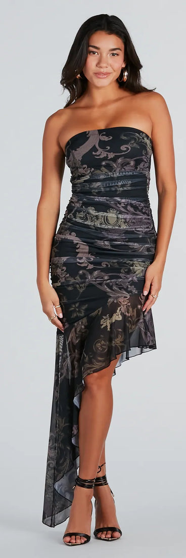 Mystical Beauty Greek Print Ruffle Midi Dress