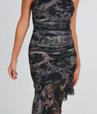 Mystical Beauty Greek Print Ruffle Midi Dress