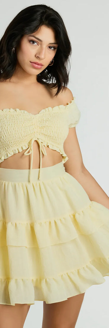 The Girlycore Off-The-Shoulder Ruffled Skater Dress is a mini dress that will make a statement with its short hemline and on-trend details to have you ready for any event!