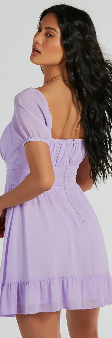 Charming Style Puff Sleeve Chiffon Skater Dress