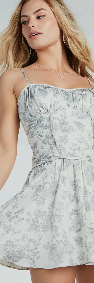 With A View Scenic Print Satin A-Line Dress